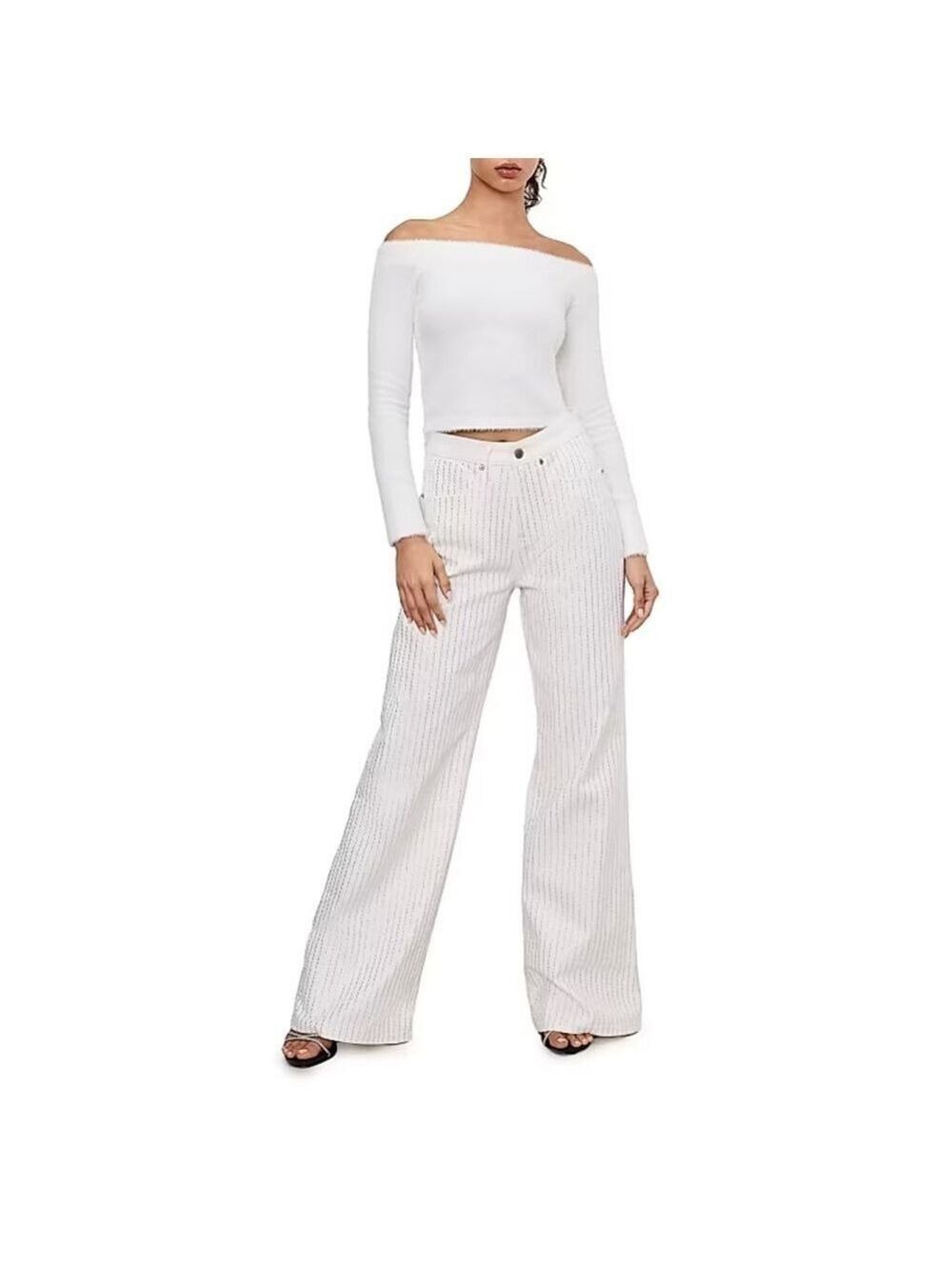 Women's Good American White Silver Studded Wide Leg Pants Size 6